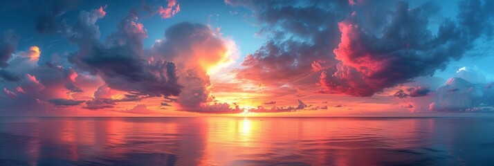Obraz premium The tranquil sunset over the sea creates a stunning golden reflection, painting the sky with warmth.
