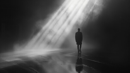 A man stands in the fog