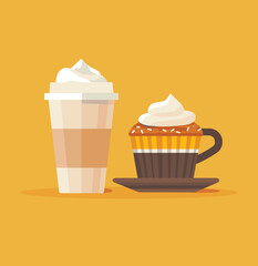 Coffee cup and muffin simple flat style vector illustration