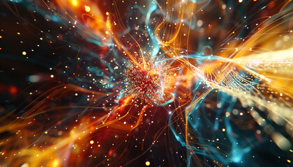 Virtual particles colliding in an energy experiment, depicted in a widescreen 7:4 aspect ratio.