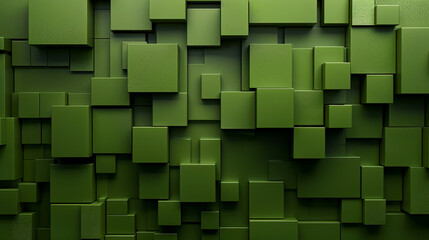3d abstract background with square blocks in olive green color
