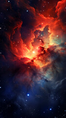 Stars twinkle amidst the swirling colors of an interstellar gas cloud. Futuristic fantasy concept