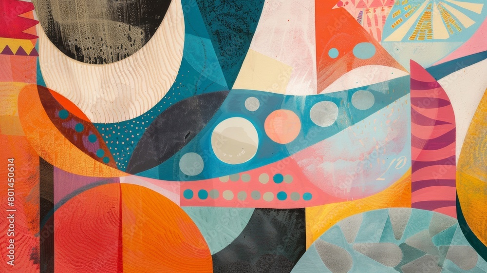 Poster a playful abstract composition featuring whimsical shapes and patterns.