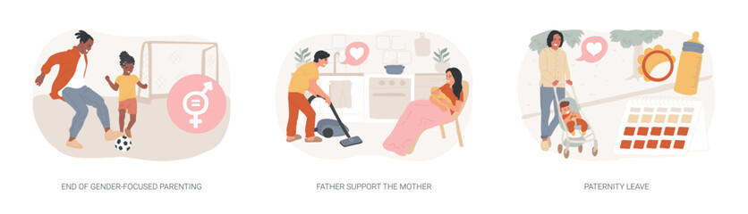 Parenting role isolated concept vector illustration set.