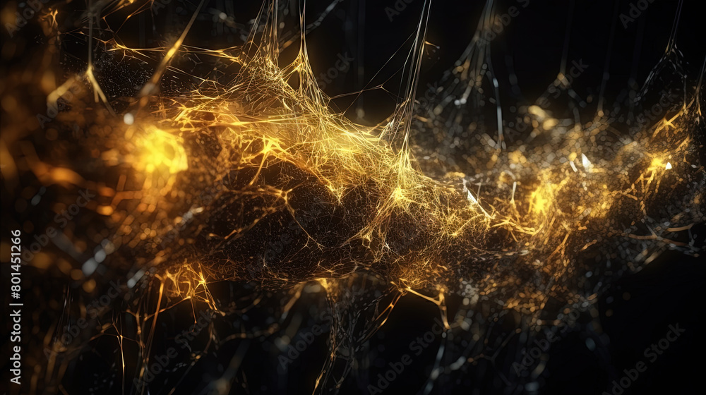 Poster Abstract technology burst with glowing wires and particles in motion. Technology and science dynamic background.