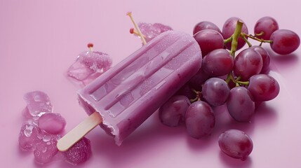 grape popsicle on purple background with fruits