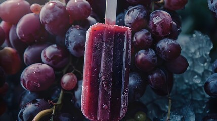 grape popsicle on purple background with fruits