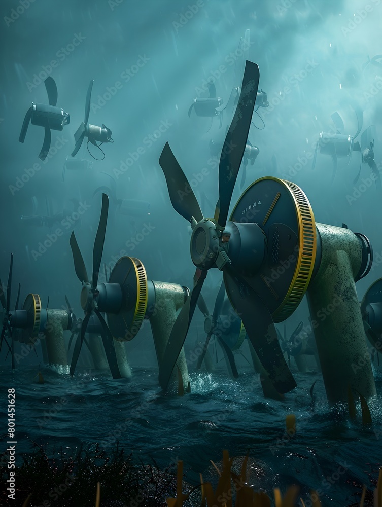 Aufkleber tidal energy vision: an of an ocean's turbine array generating clean electricity