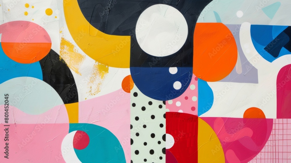 Poster a playful abstract composition featuring whimsical shapes and patterns.