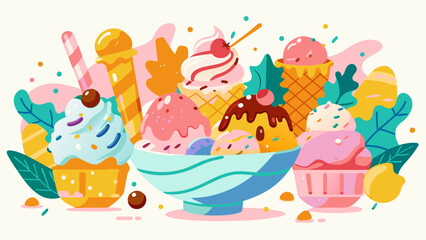 Colorful Assortment of Ice Cream Desserts Illustration