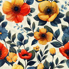 Floral Medley watercolor seamless pattern color background