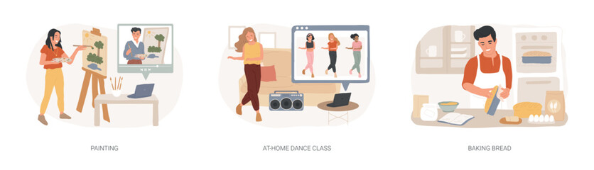 Stay home ideas isolated concept vector illustration set.