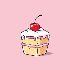 Cute cartoon slice of pink cake vector illustration