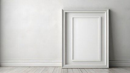 Empty mock up frame with white wall on wooden floor