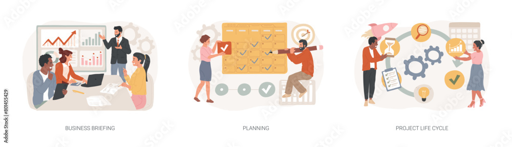 Canvas Prints project management isolated concept vector illustration set.