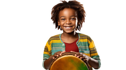 Jamaican Drummer Kid on Transparent Background.