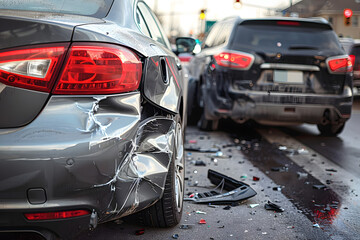 Car Collision Scene: Two Vehicles in Distress