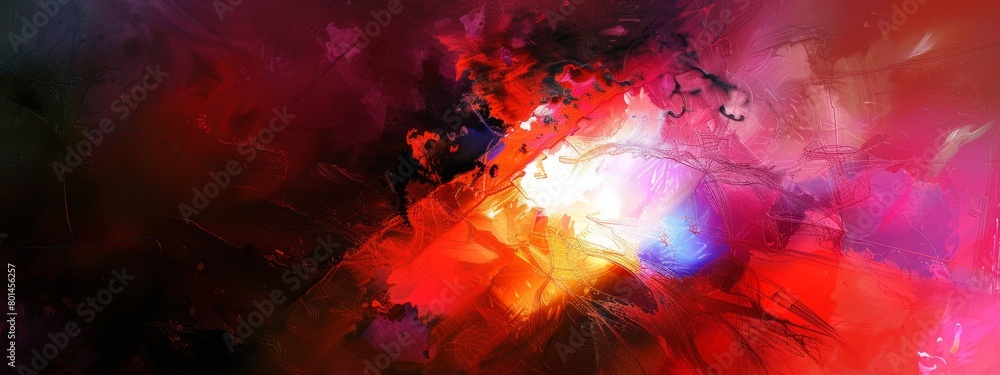 Poster an abstract digital painting exploring the interplay of light and shadow.