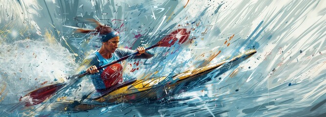 Dynamic kayak adventure in abstract art style