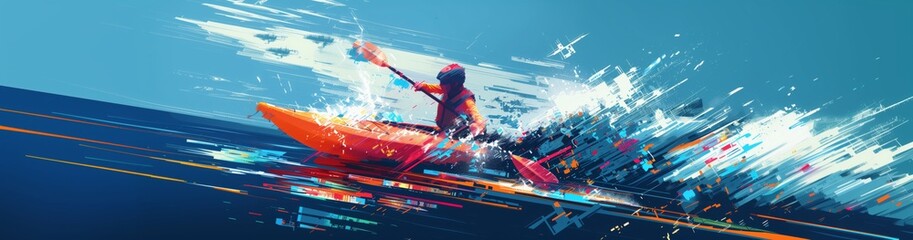 Dynamic kayak adventure abstract illustration