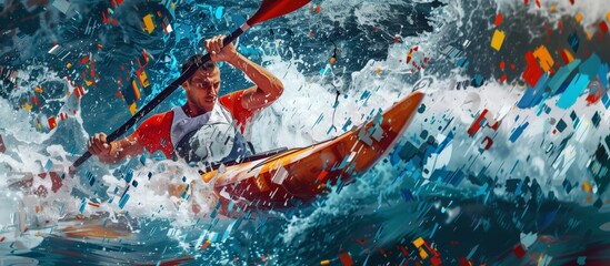 Intense kayaker conquering rapid waters
