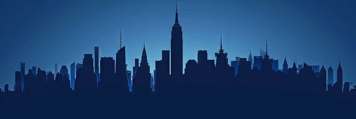 Nighttime Silhouette of New York Citys Iconic Landmarks Against a Deep Navy Blue Backdrop