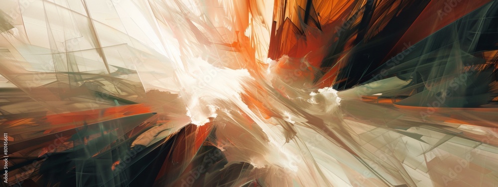 Poster an abstract digital painting exploring the interplay of light and shadow.