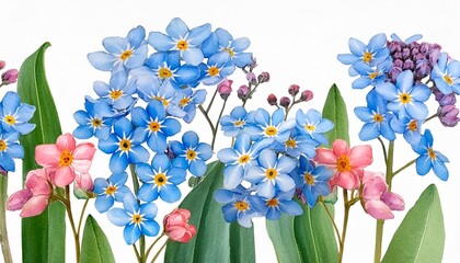 watercolor floral illustration spring flowers forget me not flowers on a white background