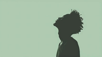 Silhouette of a Mathematician Pondering in a Serene Sage Green Background