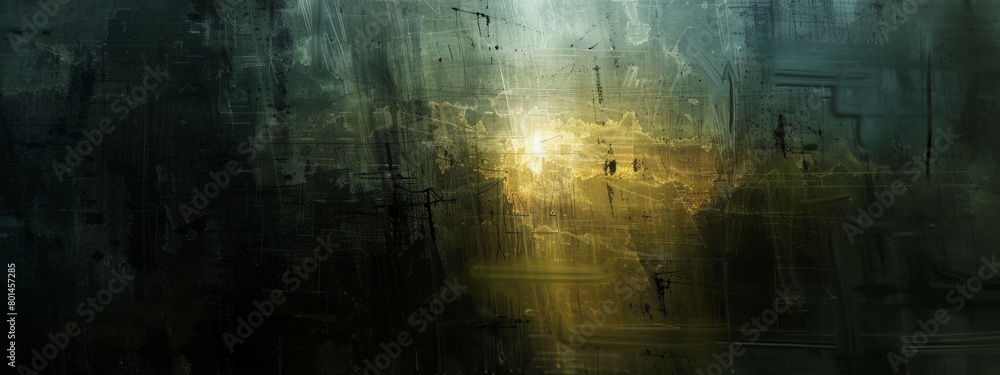 Poster an abstract digital painting exploring the interplay of light and shadow.