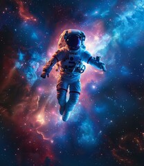 Fototapeta premium Astronaut in a spacesuit floating in the vastness of space