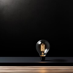 Black backdrop with illuminated lightbulb on a white platform symbolizing ideas and creativity business concept creative thinking innovation new idea black 