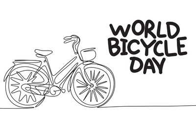 World Bicycle Day banner, one line continuous. Line art bicycle. Hand drawn vector art.