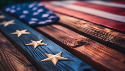 worn wooden boards in american flag colors background image