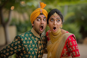 Indian couple giving shocking expression