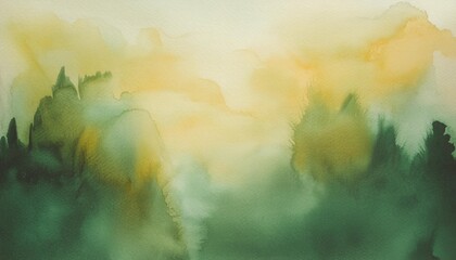 pastel faded green and yellow hand painted watercolor background design with paint bleed fringing in pretty art design on watercolor paper texture soft fresh spring color background with no people