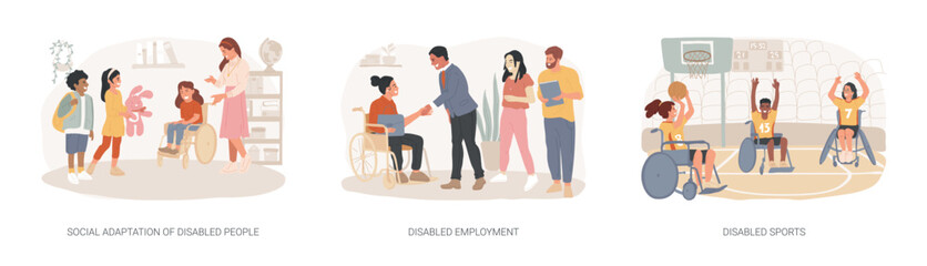 Inclusive social environment isolated concept vector illustration set.