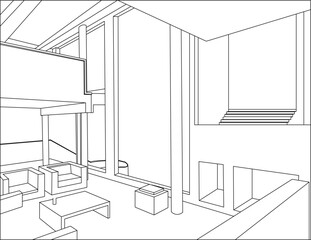 Vector sketch detailed drawing illustration 3d interior perspective design of modern apartment house building
