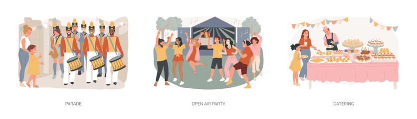 Mass event isolated concept vector illustration set.