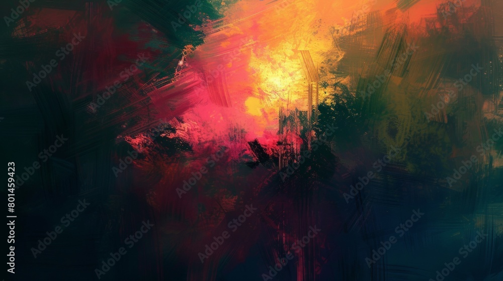 Poster an abstract digital painting exploring the interplay of light and shadow.