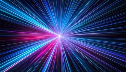 abstract neon light rays background starburst dynamic lines speed of light in galaxy explosion in...