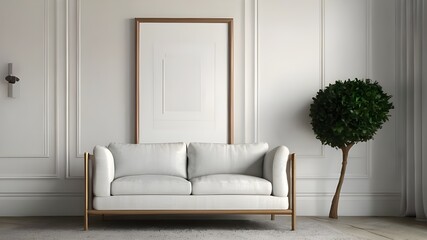 Modern design of empty mock frame hang on white wall 