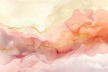 Luxury rose gold frame background with copy space, pink and beige colors, glitter watercolor abstract texture, banner design. 