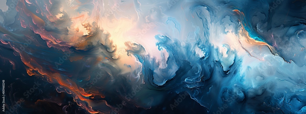 Poster an abstract digital painting exploring the interplay of light and shadow.