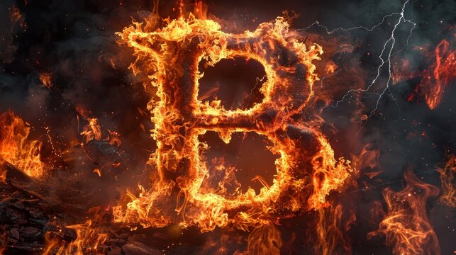 The letter B is made of fire and smoke