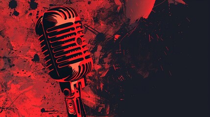 vintage style microphone on color splash background, idea for podcast and live talk concept background wallpaper with copy space for message, Generative Ai