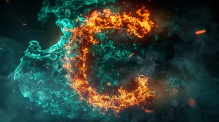 Fototapeta premium A large, glowing letter C made out of fire