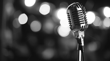 vintage style microphone  with bokeh light and copy space, Generative Ai
