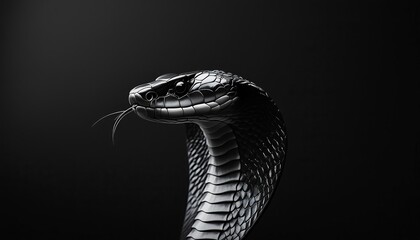 close up cobra head on black background