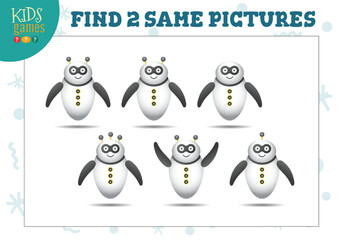 Find two same pictures kids puzzle vector illustration